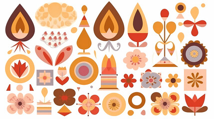 Fototapeta premium Set of abstract retro geometric shapes vector. Collection of contemporary figure, sparkle, arrow, flower in 70s groovy style
