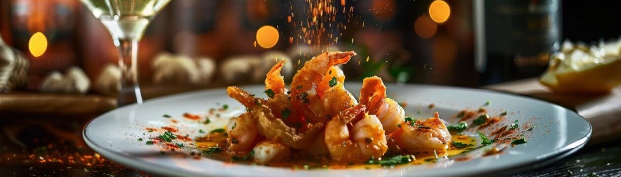 A plate of Spanish calamares with a glass of white wine