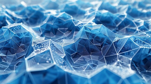 Geometric Style, An abstract technology concept with blue ice textures, geometric designs, and intricate gray line patterns, symbolizing the complexity of social network structures. Various colors,