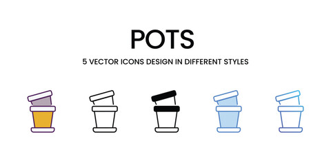 Pots icons vector set stock illustration.