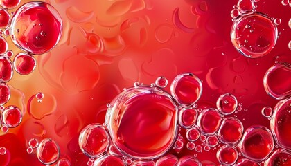 Vivid Symphony: Exploring the Abstract Background of Red Oil Bubbles in Liquid