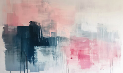Contemporary abstract with large, soft brush strokes in pastel pink and grey , Generate AI