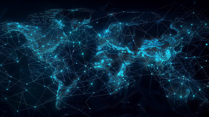 Obraz premium Digital map of the world with interconnected glowing lines