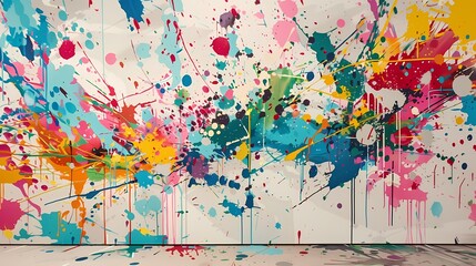 Dynamic backdrop adorned with an array of colorful paint splatters