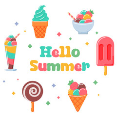 set of sweet Ice-creams, vector illustration. Hello summer