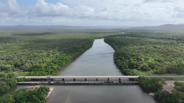 Aerial footage of Annan River Cooktown Queensland Australia