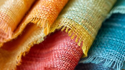 a close up of a colorful cloth with a pattern on it's side and a yellow fringe on the top..