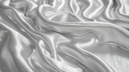   A close-up view of a white satin fabric features a striking black and white wave pattern at its center