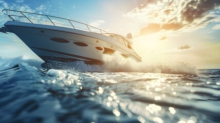 Fototapeta premium A luxury motor boat driving on the sea at high speed ai generative