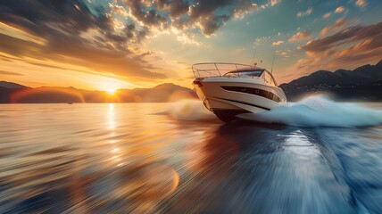 A luxury motor boat driving on the sea at high speed ai generative