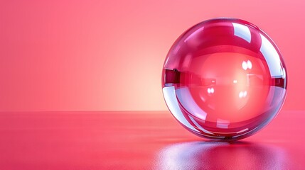   Red glass object on pink table, adjacent to red-pink wall, reflecting in glass