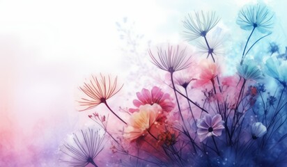 Crystal Garden Abstract Watercolor Background with Frozen Flowers