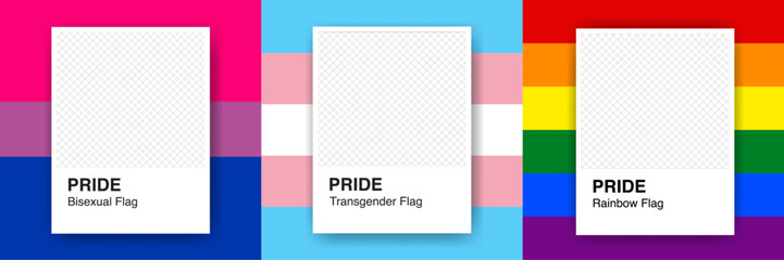 Pride Month trendy creative social media template. Color Palette Concept for pride flags. Rainbow flag, bisexual pride flag, transgender pride flag. Vector Illustration. Editable Design element.