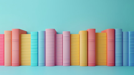 Colorful books arranged in a neat row against a light blue background. Perfect for education, learning, and reading concepts.