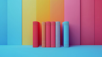 Colorful books arranged neatly against a vibrant, multi-colored background. Perfect for education, study, and library themes.