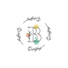 letter b flower minimalist coloring logo design vector