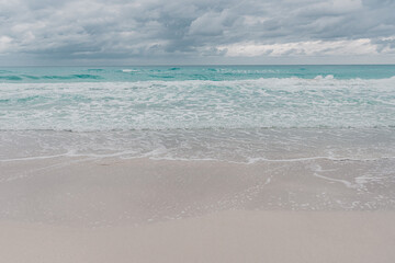 Varadero beach, Cuba. Atlantic ocean. Touristic Cuban beach with no people on a rainy day. Varadero, Cuba