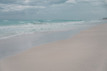 Varadero beach, Cuba. Atlantic ocean. Touristic Cuban beach with no people on a rainy day. Varadero, Cuba