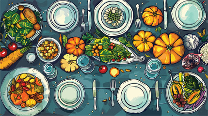 Festive vegetarian tableful laid table holidays hand