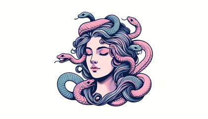 Medusa with Serpent Hair in Pastel Colors