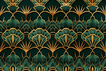Green and gold seamless scrapbook paper design 