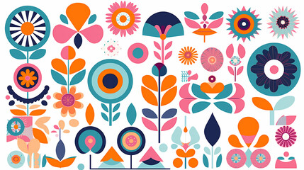 Set of abstract retro geometric shapes vector. Collection of contemporary figure, sparkle, arrow, flower in 70s groovy style