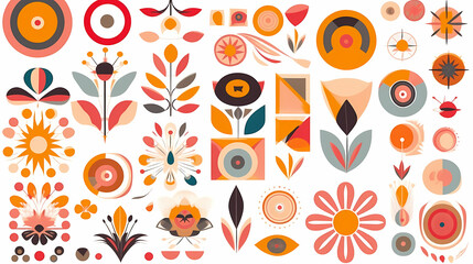 Set of abstract retro geometric shapes vector. Collection of contemporary figure, sparkle, arrow, flower in 70s groovy style