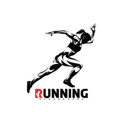 Running woman design vector illustration on white background. Silhouette runner woman, marathon.