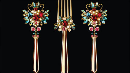 Fork with beautiful earrings on black background vector
