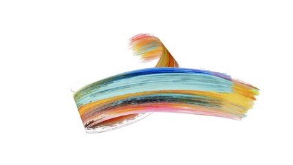 Creative 3D animation. Vivid colorful brush stroke moves on a spontaneous trajectory, isolated on a white background. Abstract shape drawn with paint