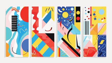 Four of bright vertical posters for carnival with geo