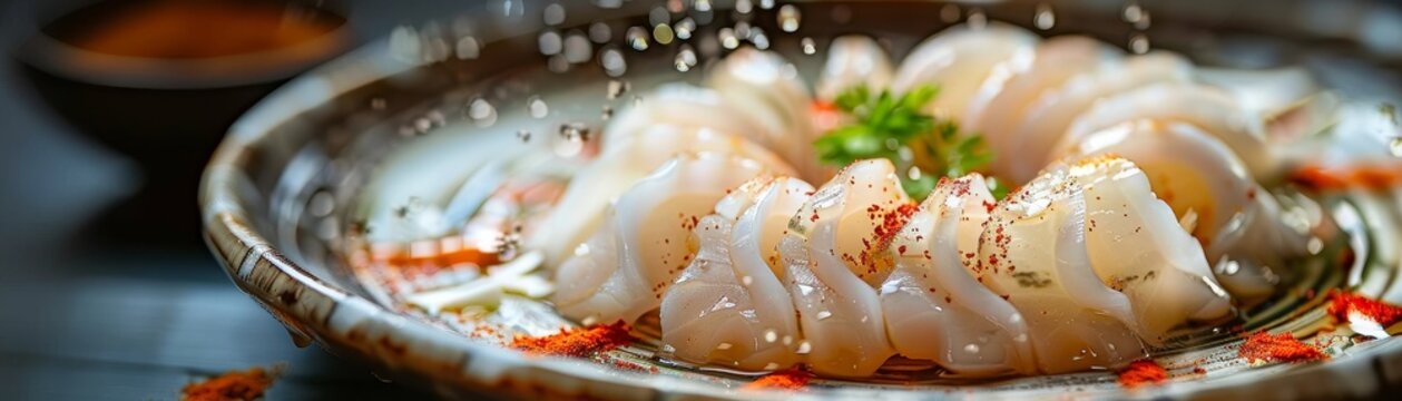 Geoduck, giant clam, served raw and sliced, Pacific Northwest seafood restaurant