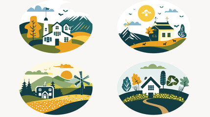 Four of colorful logotypes with rural 