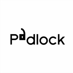 Design of the word “Padlock” with quotation marks on the letter A with a padlock symbol.