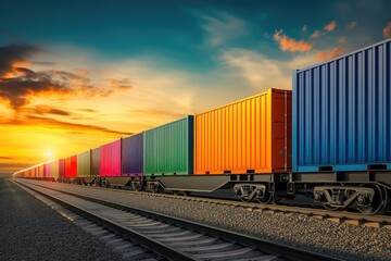 Fototapeta premium Logistics in Motion: Train with Shipping Containers