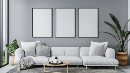 Frame mockup the size of paper. Mockup of wall poster in living room. mockup of an interior with a background of a house. contemporary home decor. 3D render.