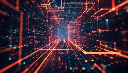 Obraz premium Futuristic Neon Glow: A Stylish Abstract Geometrical Background with HUD Elements for Big Data Visua