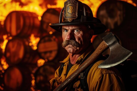 Blazing Valor: Firefighter with Axe