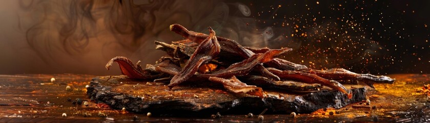 Fototapeta premium Kudu jerky, dried game meat, served during a South African safari