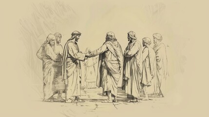 Jesus' Miracle of Healing the Ten Lepers, Biblical Illustration of Gratitude, Perfect for Religious Stock Photos