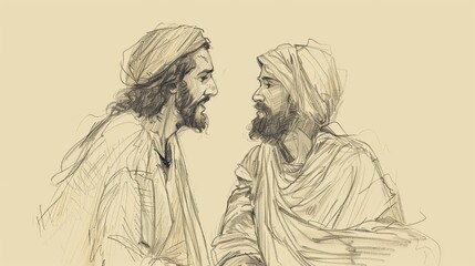 Jesus' Dialogue with the Samaritan Woman, Biblical Illustration of Compassion, Perfect for Religious Stock Photos