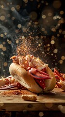 Obraz premium Lobster roll, fresh lobster meat in a buttered bun, seaside shack in Maine