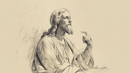 Fototapeta premium Jesus' Lesson on the Greatest Commandment, Biblical Illustration of Love, Perfect for Religious Stock Photos