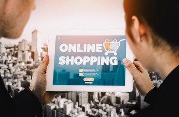 Online shopping and Internet Money Payment Transaction Technology. Modern graphic interface showing...