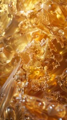 14. Stock image of crystallized sap, showing intricate patterns and golden hues, high clarity and detail