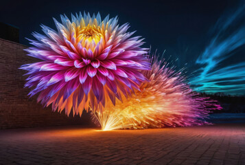 Colorful neon explosions turn into flowers.