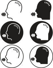 Set of Talk or speech head logos in Trendy flat Styles. Ai assistant person face symbols. voice commands vectors with editable stock. speaker audio sound human head icons on transparent background.