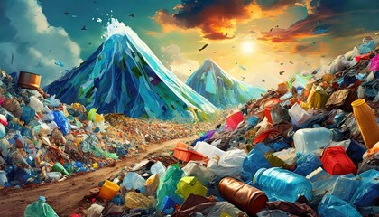 Landfill with plastic waste, art design