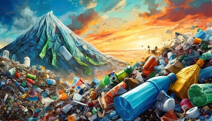 Landfill with plastic waste, art design