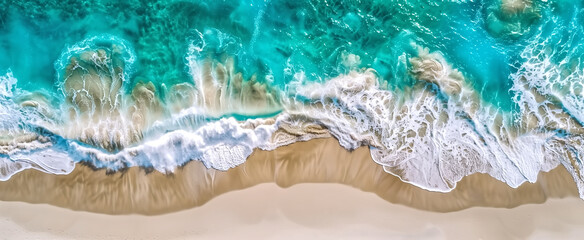 Obraz premium Tropical beach with white sand and rolling foamy wave of turquoi